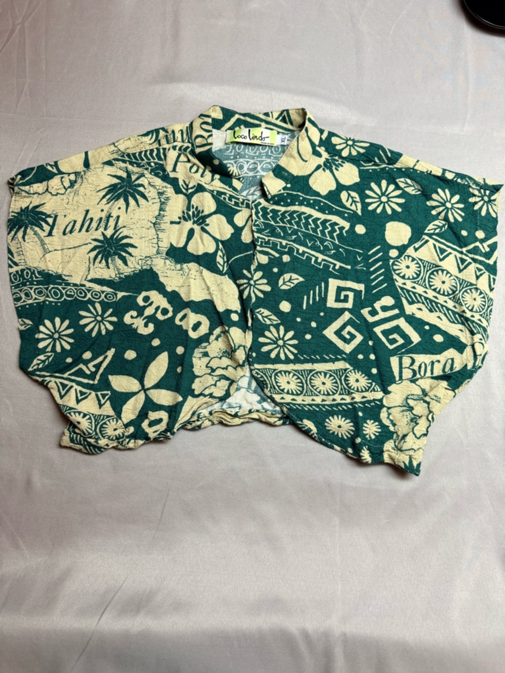 Loco Lindo XL Cropped Bolero Shrug Top Green Tropical Tiki Retro Tahiti BoraBora - Picture 7 of 16